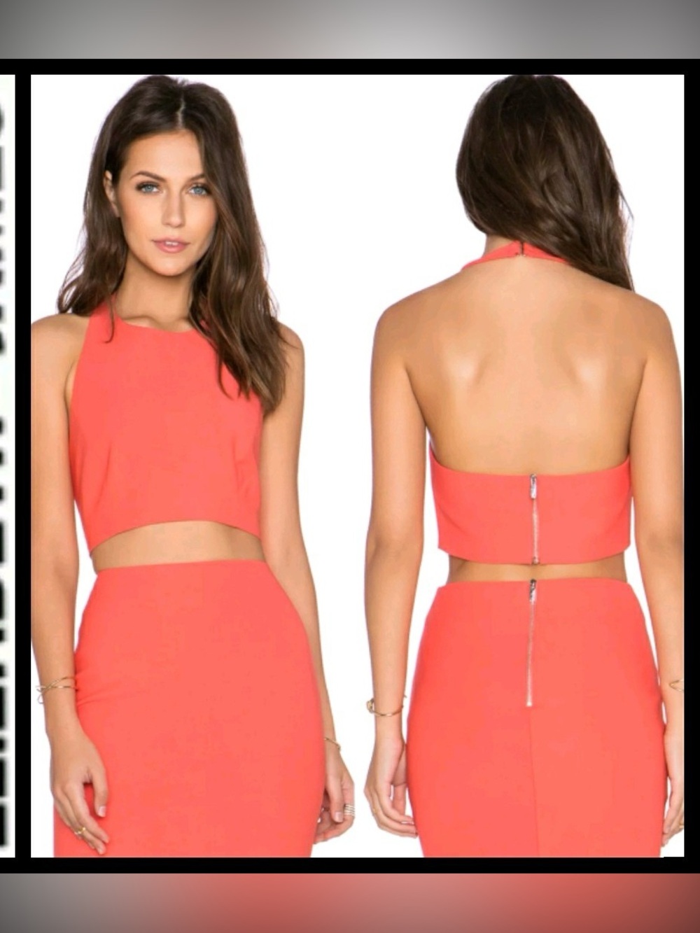 Elizabeth and James Coral Halter Crop Top
